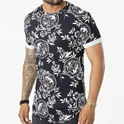 Nouveau 🌟 Tee 👚 Shirt Oversize Floral U1159 Bleu Marine de Frilivin 🔔