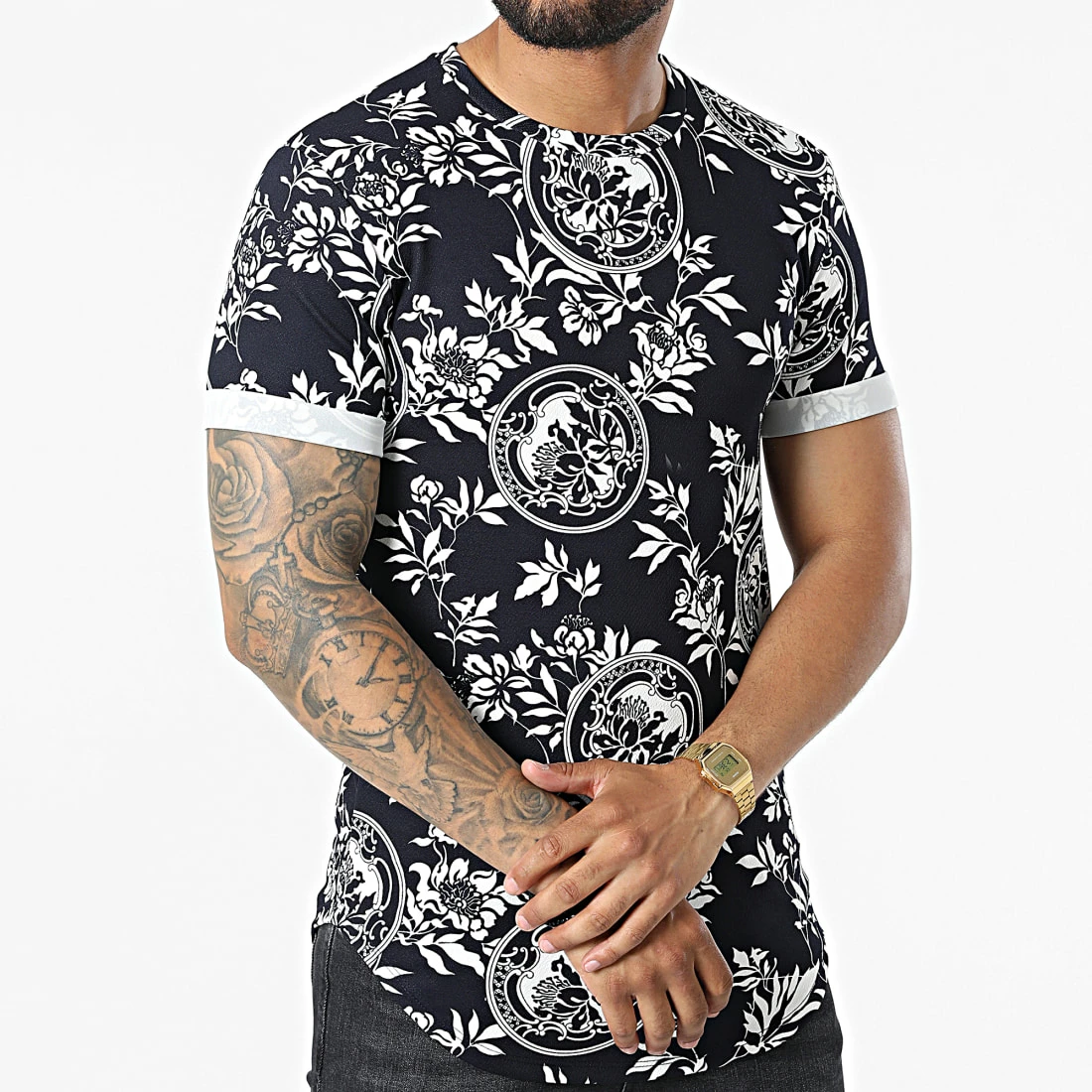 Nouveau 🌟 Tee 👚 Shirt Oversize Floral U1159 Bleu Marine de Frilivin 🔔 5 Nouveau 🌟 Tee 👚 Shirt Oversize Floral U1159 Bleu Marine de Frilivin 🔔 – Image 3