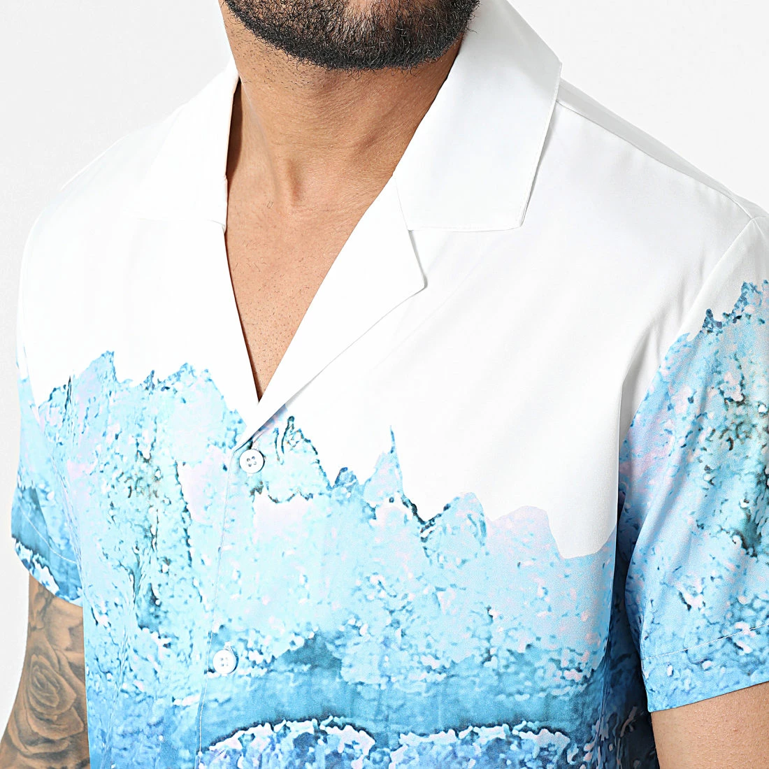 Meilleur prix 🎁 Chemise Manches Courtes Floral BM1639 Blanc Bleu Clair de Frilivin ✔️ 4 Meilleur prix 🎁 Chemise Manches Courtes Floral BM1639 Blanc Bleu Clair de Frilivin ✔️ – Image 2