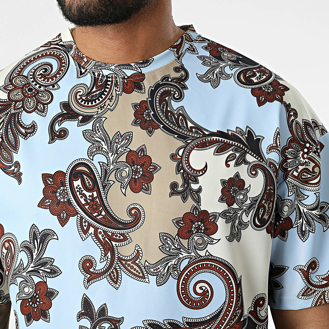 Vente flash 👍 Tee 👕 Shirt 16097 Bleu Clair Beige Bandana de Frilivin 😍 4 Vente flash 👍 Tee 👕 Shirt 16097 Bleu Clair Beige Bandana de Frilivin 😍 – Image 2