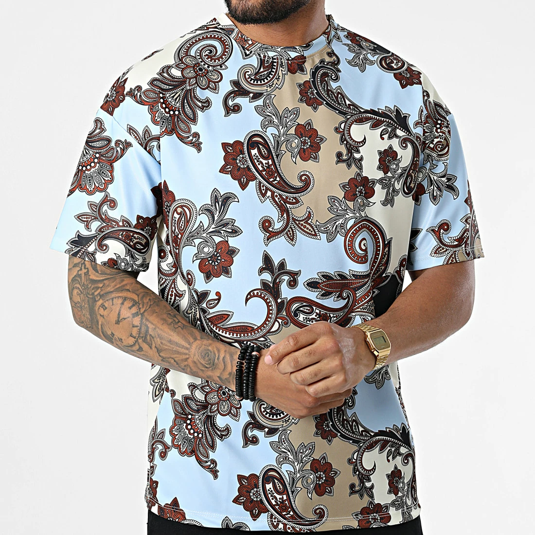 Vente flash 👍 Tee 👕 Shirt 16097 Bleu Clair Beige Bandana de Frilivin 😍 5 Vente flash 👍 Tee 👕 Shirt 16097 Bleu Clair Beige Bandana de Frilivin 😍 – Image 3