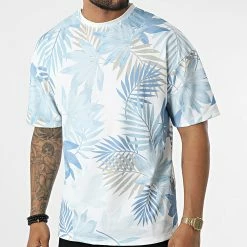 Meilleure affaire 🎁 Tee 👕 Shirt 16096 Blanc Bleu Clair Floral de Frilivin 🌟