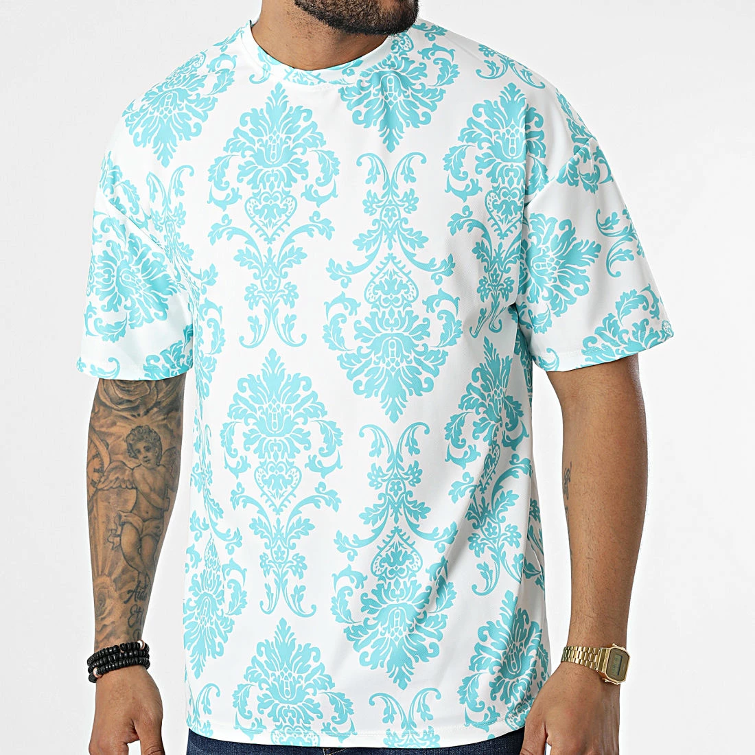 Tout neuf ⌛ Tee 👕 Shirt 16098 Blanc Turquoise Renaissance Floral de Frilivin 💯 3 Tout neuf ⌛ Tee 👕 Shirt 16098 Blanc Turquoise Renaissance Floral de Frilivin 💯