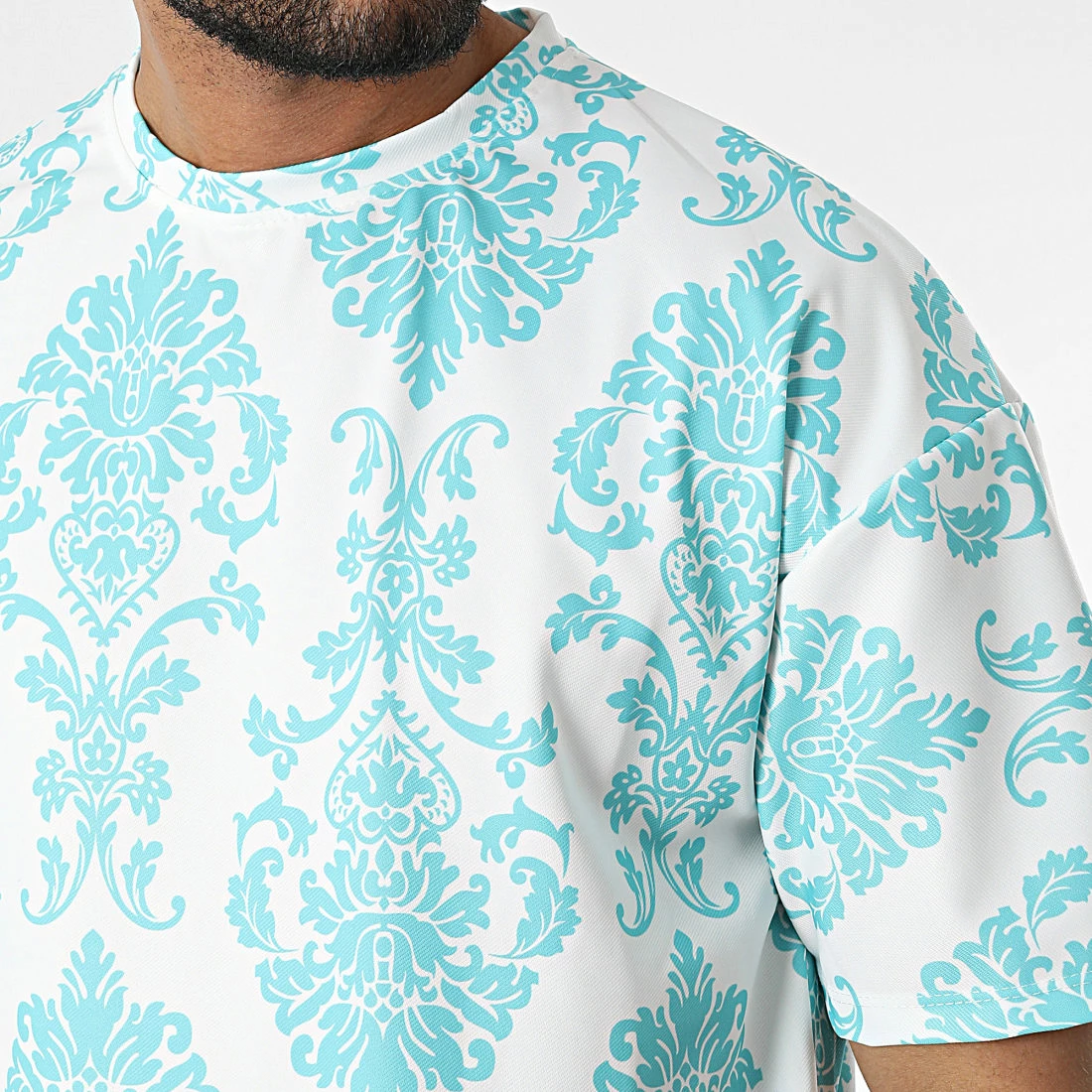 Tout neuf ⌛ Tee 👕 Shirt 16098 Blanc Turquoise Renaissance Floral de Frilivin 💯 4 Tout neuf ⌛ Tee 👕 Shirt 16098 Blanc Turquoise Renaissance Floral de Frilivin 💯 – Image 2