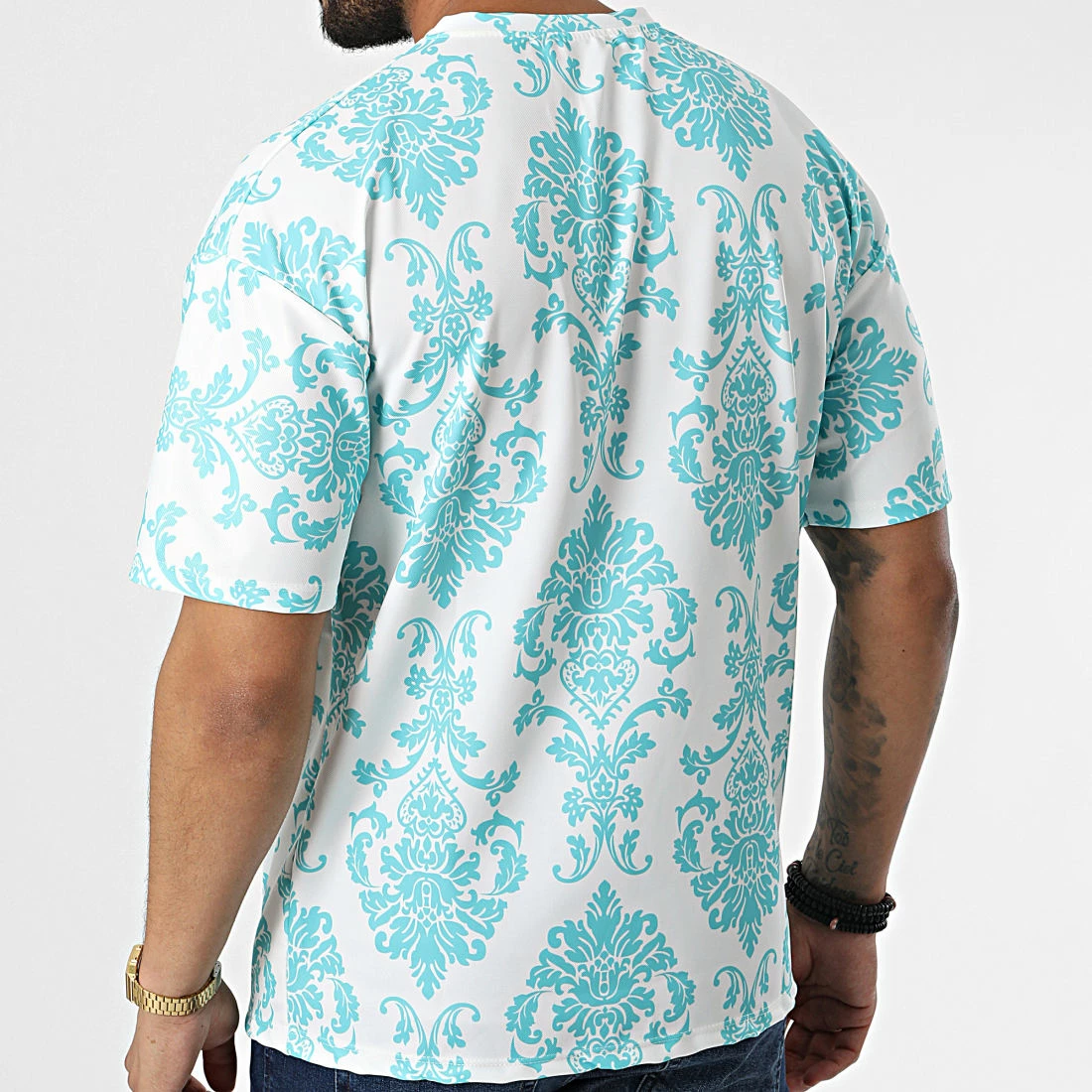 Tout neuf ⌛ Tee 👕 Shirt 16098 Blanc Turquoise Renaissance Floral de Frilivin 💯 6 Tout neuf ⌛ Tee 👕 Shirt 16098 Blanc Turquoise Renaissance Floral de Frilivin 💯 – Image 4