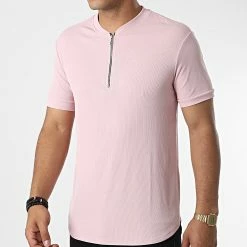 Offres 😍 Tee 👕 Shirt Oversize Col Zippé U5399 Rose de Frilivin 🥰