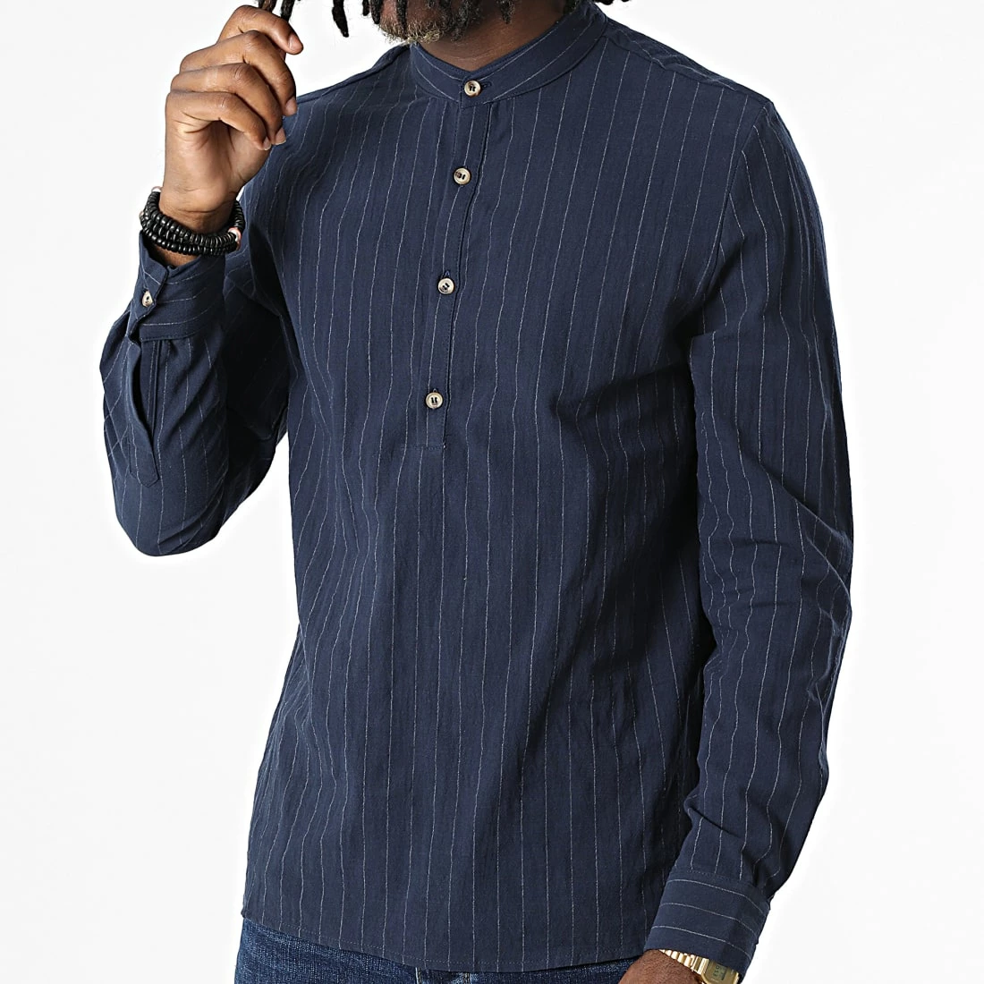 Bon marché 🔔 Chemise Manches Longues Col Tunisien A Rayures BM1190 Bleu Marine de Frilivin 🔥 3 Bon marché 🔔 Chemise Manches Longues Col Tunisien A Rayures BM1190 Bleu Marine de Frilivin 🔥