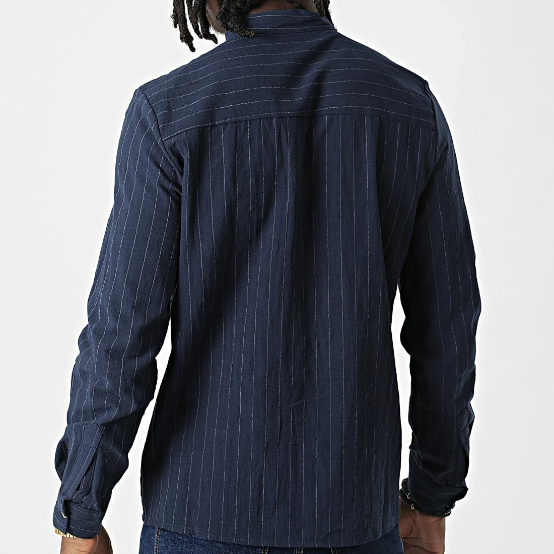 Bon marché 🔔 Chemise Manches Longues Col Tunisien A Rayures BM1190 Bleu Marine de Frilivin 🔥 6 Bon marché 🔔 Chemise Manches Longues Col Tunisien A Rayures BM1190 Bleu Marine de Frilivin 🔥 – Image 4