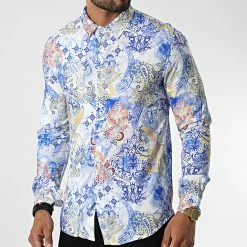 Promo 🎁 Chemise Manches Longues Bandana 682851 Bleu Blanc de Frilivin ❤️