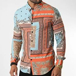 Remise 🥰 Chemise Manches Longues Renaissance 682855 Orange Bleu Clair de Frilivin 👍