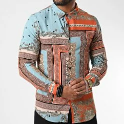 Remise 🥰 Chemise Manches Longues Renaissance 682855 Orange Bleu Clair de Frilivin 👍 -Promos Frilivin Magasin frilivin 327870 682855 20220715T161512 03