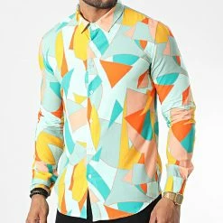 Acheter 🛒 Chemise Manches Longues 682856 Bleu Vert Orange de Frilivin 👍