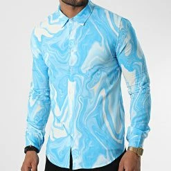 De gros 🔔 Chemise Manches Longues 682858 Bleu Clair Blanc de Frilivin ✨