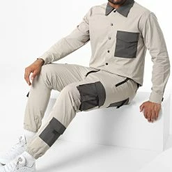 Nouveau 🌟 Ensemble Veste Et Jogger Pant BM1638 Beige de Frilivin 🥰