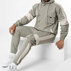 Coupon 🔥 Ensemble Veste Zippée Capuche Et Jogger Pant BM1633 Vert Kaki Clair de Frilivin ✔️