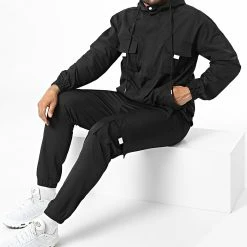 Coupon 🌟 Ensemble Veste Zippée Capuche Et Jogger Pant BM1633 Noir de Frilivin 👏