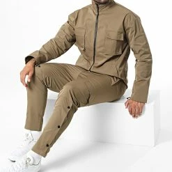 Coupon 😍 Ensemble Veste Zippée Et Pantalon Cargo BM1636 Vert Kaki de Frilivin 😍