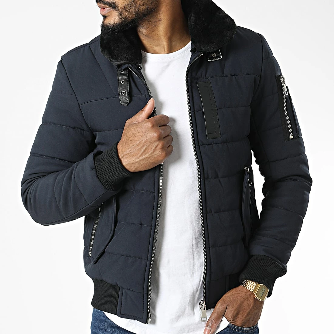 Budget 😍 Doudoune Col Fourrure AB6608 Bleu Marine de Frilivin 🤩 5 Budget 😍 Doudoune Col Fourrure AB6608 Bleu Marine de Frilivin 🤩 – Image 3