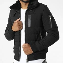 Vente flash ⭐ Doudoune Col Fourrure AB6608 Noir de Frilivin 🎉