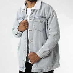 Le moins cher 🎁 Veste Jean Col Mouton VJ403 Bleu Wash de Frilivin 🎉