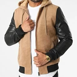 Nouveau 🧨 Veste Zippée Capuche HP067 Camel Noir de Frilivin ✔️