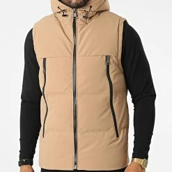 Grosses soldes ⌛ Doudoune Capuche Sans Manches AB6705 Camel Clair de Frilivin 💯