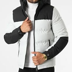 Coupon ❤️ Doudoune Capuche AB6681 Gris Clair Noir de Frilivin ✔️