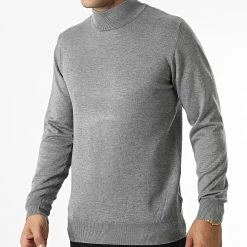 Nouveau ⌛ Pull Col Cheminée M-052 Gris Chiné de Frilivin 😍