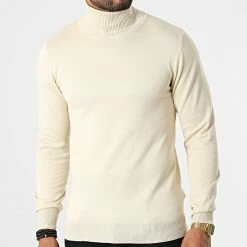 Promo 💯 Pull Col Roulé M-012 Beige de Frilivin ⌛