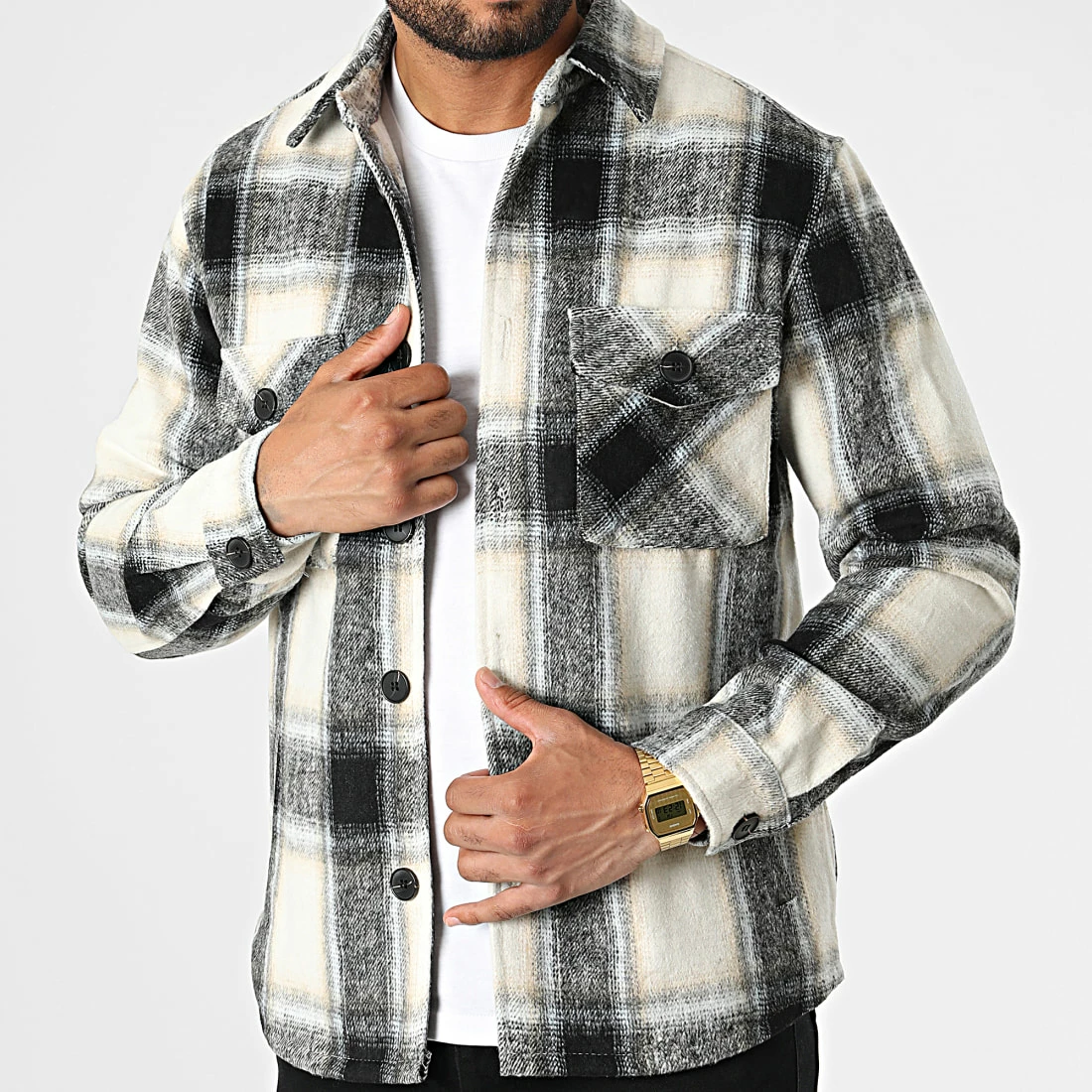 Meilleure affaire 💯 Surchemise Carreaux HP03230 Beige Gris de Frilivin 🎁 3 Meilleure affaire 💯 Surchemise Carreaux HP03230 Beige Gris de Frilivin 🎁