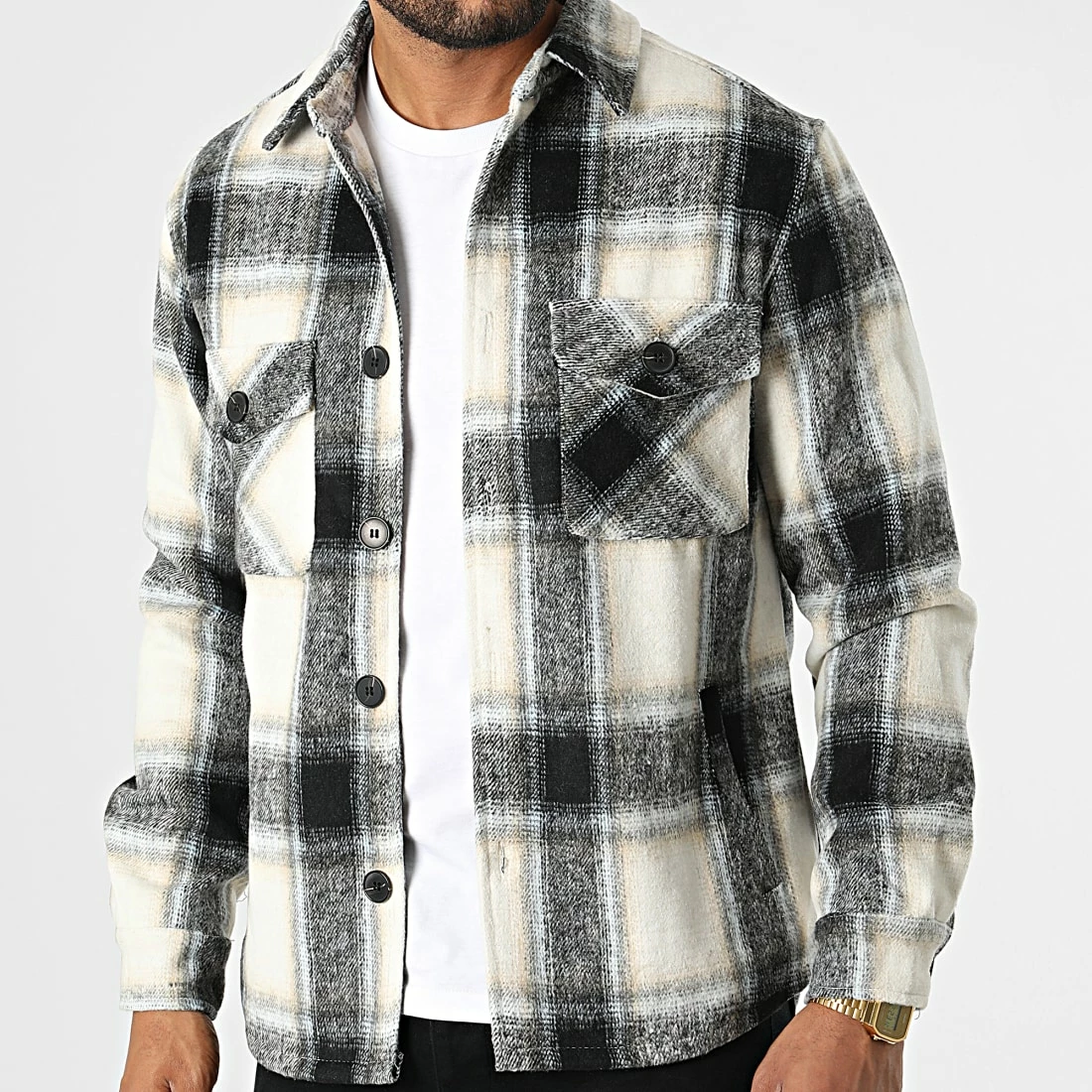 Meilleure affaire 💯 Surchemise Carreaux HP03230 Beige Gris de Frilivin 🎁 5 Meilleure affaire 💯 Surchemise Carreaux HP03230 Beige Gris de Frilivin 🎁 – Image 3