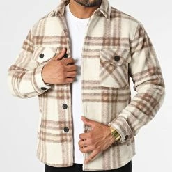 De gros ✨ Surchemise Carreaux HP03234 Beige Marron de Frilivin 😀