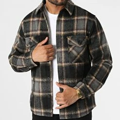 Vente flash 🔔 Surchemise Carreaux HP03230 Noir Gris de Frilivin 😉