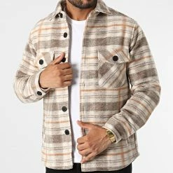 Le moins cher 👏 Surchemise Carreaux HP03234 Beige de Frilivin 😉