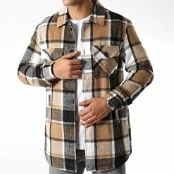 Grosses soldes 🧨 Surchemise A Carreaux Longue HP06E75 Beige Gris de Frilivin 🔔