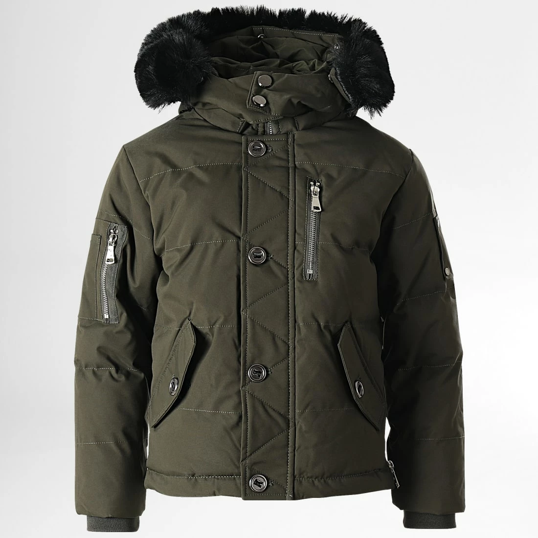 Budget 🌟 Parka Capuche Fourrure Enfant FD898 Vert Kaki de Frilivin ✨ 3 Budget 🌟 Parka Capuche Fourrure Enfant FD898 Vert Kaki de Frilivin ✨