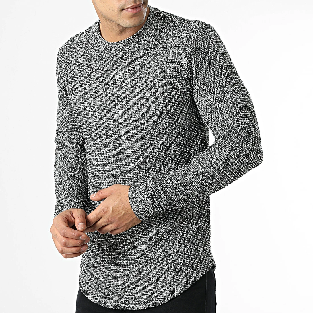 Remise ❤️ Tee 👚 Shirt Oversize Manches Longues X16126 Noir Blanc Gris de Frilivin ❤️ 5 Remise ❤️ Tee 👚 Shirt Oversize Manches Longues X16126 Noir Blanc Gris de Frilivin ❤️ – Image 3