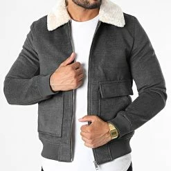 Promo 👍 Veste Col Fourrure QQ1603 Gris Anthracite Chiné de Frilivin 🔥
