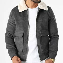 Promo 👍 Veste Col Fourrure QQ1603 Gris Anthracite Chiné de Frilivin 🔥 -Promos Frilivin Magasin frilivin 334436 QQ1603 37 20220826T145545 03