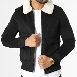 Acheter 🌟 Veste Col Fourrure QQ1603 Noir de Frilivin ✨