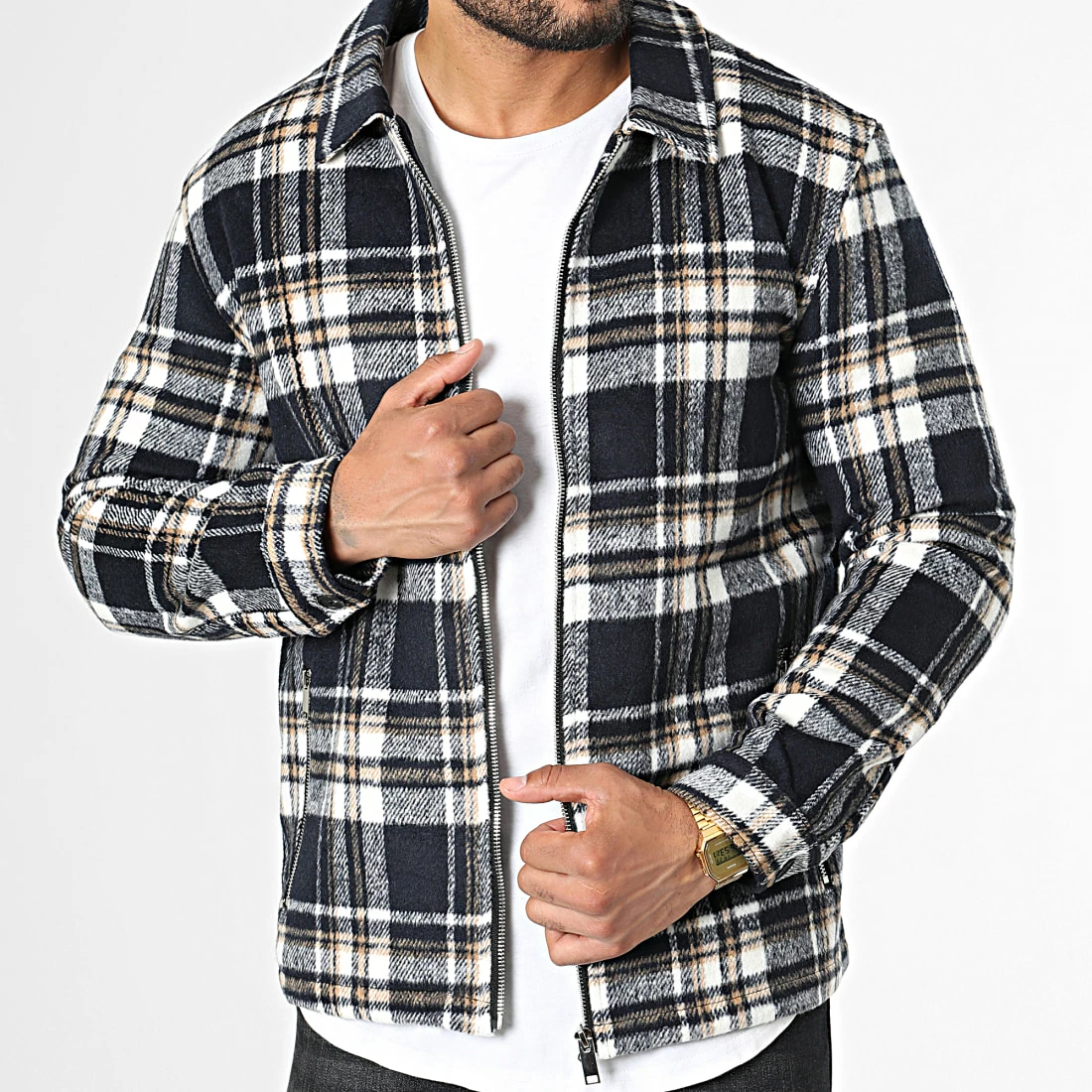 Tout neuf ⌛ Surchemise Zippée A Carreaux HP0668 Bleu Marine Blanc Beige de Frilivin 🎁 3 Tout neuf ⌛ Surchemise Zippée A Carreaux HP0668 Bleu Marine Blanc Beige de Frilivin 🎁