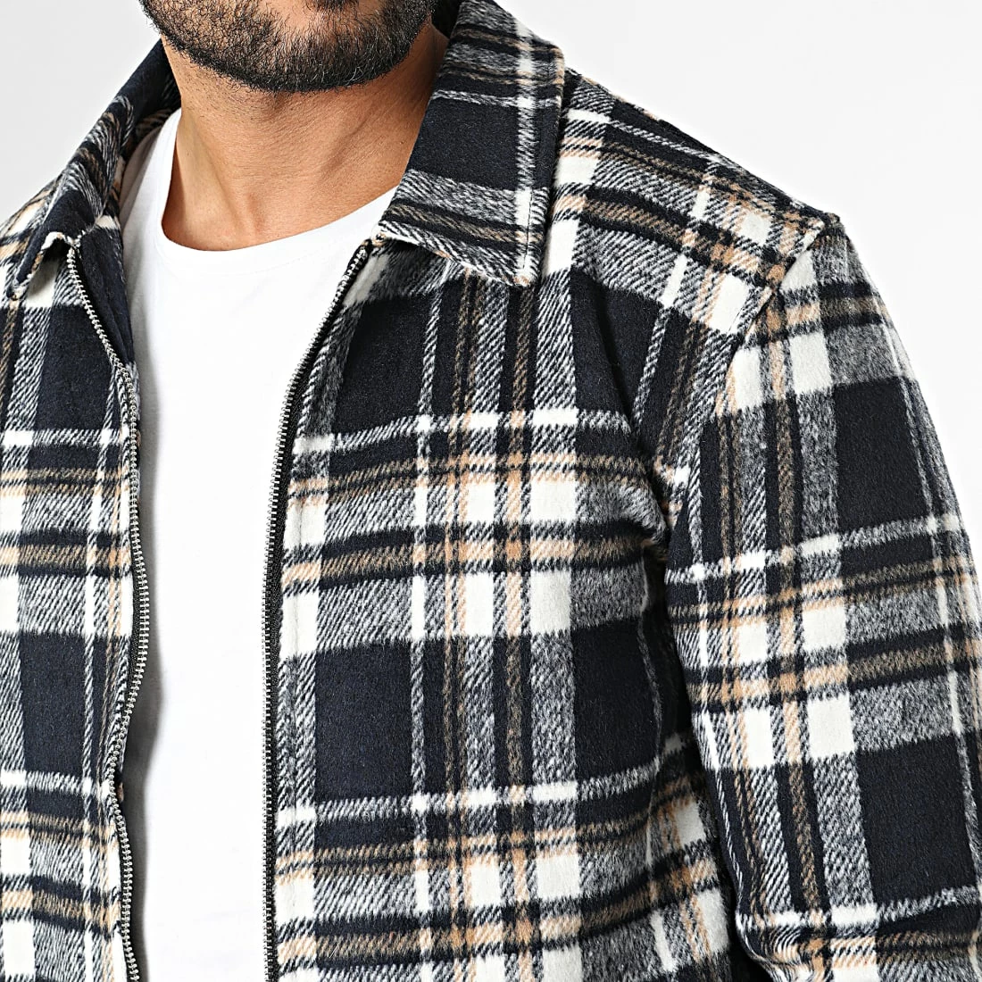 Tout neuf ⌛ Surchemise Zippée A Carreaux HP0668 Bleu Marine Blanc Beige de Frilivin 🎁 4 Tout neuf ⌛ Surchemise Zippée A Carreaux HP0668 Bleu Marine Blanc Beige de Frilivin 🎁 – Image 2