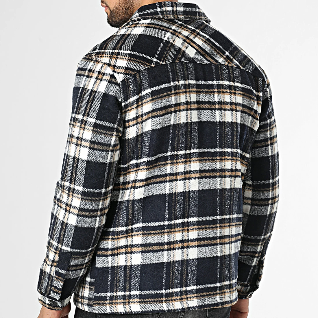 Tout neuf ⌛ Surchemise Zippée A Carreaux HP0668 Bleu Marine Blanc Beige de Frilivin 🎁 6 Tout neuf ⌛ Surchemise Zippée A Carreaux HP0668 Bleu Marine Blanc Beige de Frilivin 🎁 – Image 4