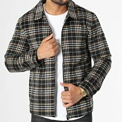 Nouveau ⭐ Veste Zippée A Carreaux HP0667 Noir Beige de Frilivin 🔥