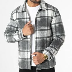 Meilleure affaire 🌟 Veste Zippée A Carreaux HP0669 Gris Blanc de Frilivin 🛒