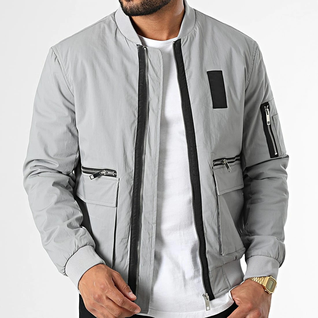Budget 🎁 Veste Bomber QQ160C9 Gris de Frilivin 🥰 5 Budget 🎁 Veste Bomber QQ160C9 Gris de Frilivin 🥰 – Image 3