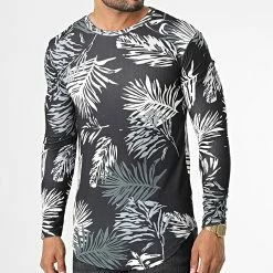 Tout neuf ❤️ Tee 👕 Shirt Oversize Manches Longues D7219 Noir Floral de Frilivin 🧨
