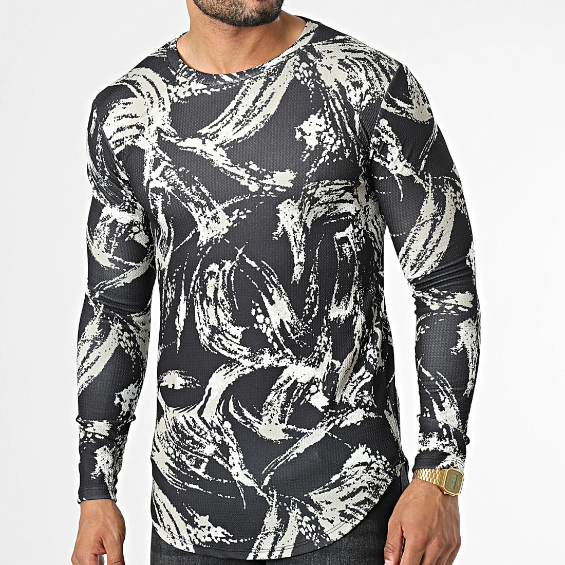 Promo 🤩 Tee 👚 Shirt Oversize Manches Longues D7216 Noir Beige de Frilivin 💯 3 Promo 🤩 Tee 👚 Shirt Oversize Manches Longues D7216 Noir Beige de Frilivin 💯