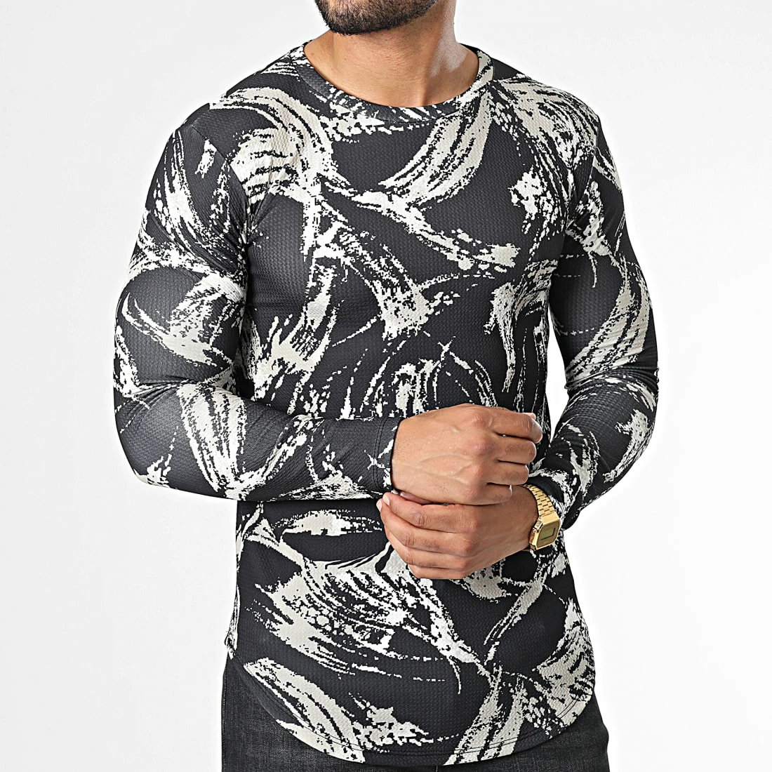 Promo 🤩 Tee 👚 Shirt Oversize Manches Longues D7216 Noir Beige de Frilivin 💯 5 Promo 🤩 Tee 👚 Shirt Oversize Manches Longues D7216 Noir Beige de Frilivin 💯 – Image 3