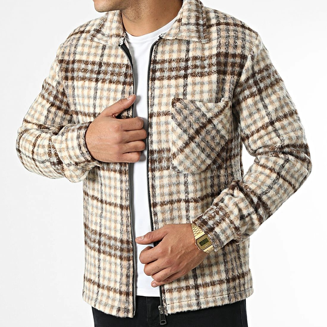 Le moins cher ✔️ Surchemise Zippée A Carreaux D8116 Beige de Frilivin 🌟 3 Le moins cher ✔️ Surchemise Zippée A Carreaux D8116 Beige de Frilivin 🌟